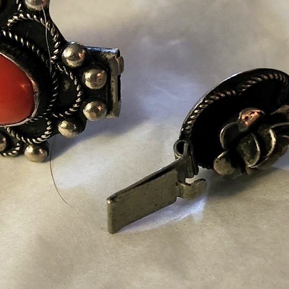 Vtg PLP Iguala Mexico Sterling Silver Red Coral Rose Link Bracelet - Picture 6 of 7